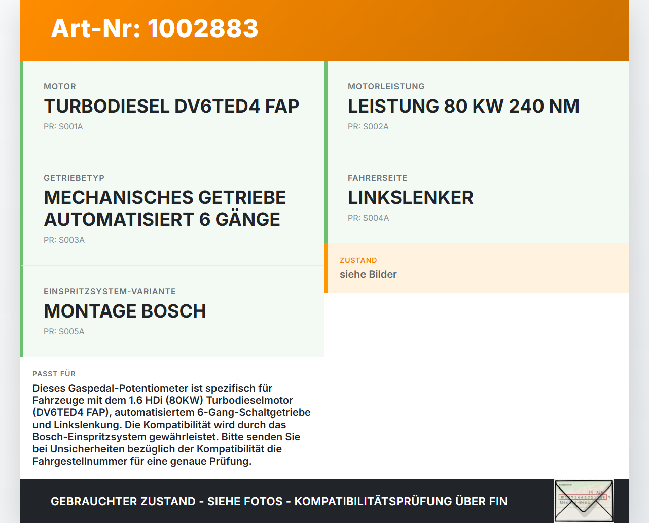 Citroen C4 Grand Picasso 06-10 HDi 1,6 80KW Gaswertgeber Potentiometer Gaspedal Citroen C4 Grand Picasso 06-10... Vorschau 3