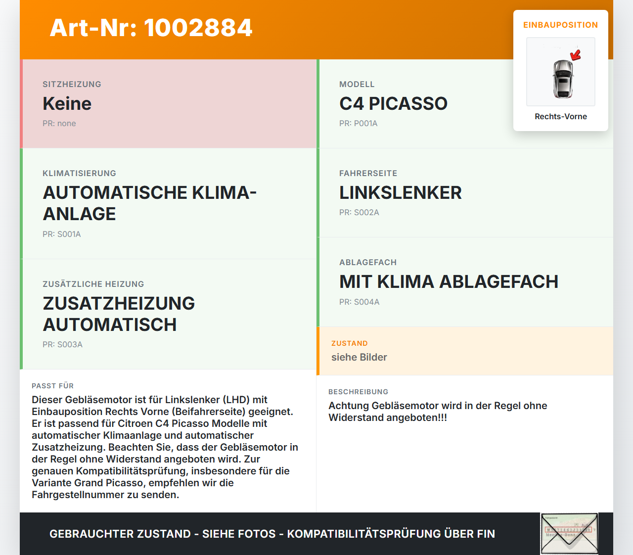 Citroen C4 Grand Picasso 06-10 Gebläsemotor Lüftermotor Heizungsgebläse Rechts Vorne Citroen C4 Grand Picasso 06-10... Vorschau 3