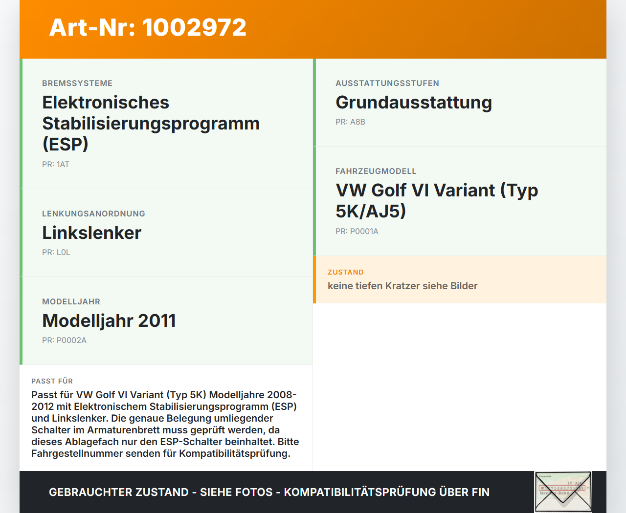 VW Golf 5K 6 VI Variant 08-12 5T Ablagefach Staufach Fach mit ESP Schalter VW Golf 5K 6 VI Variant 08-12 18.11.2010... Vorschau 3