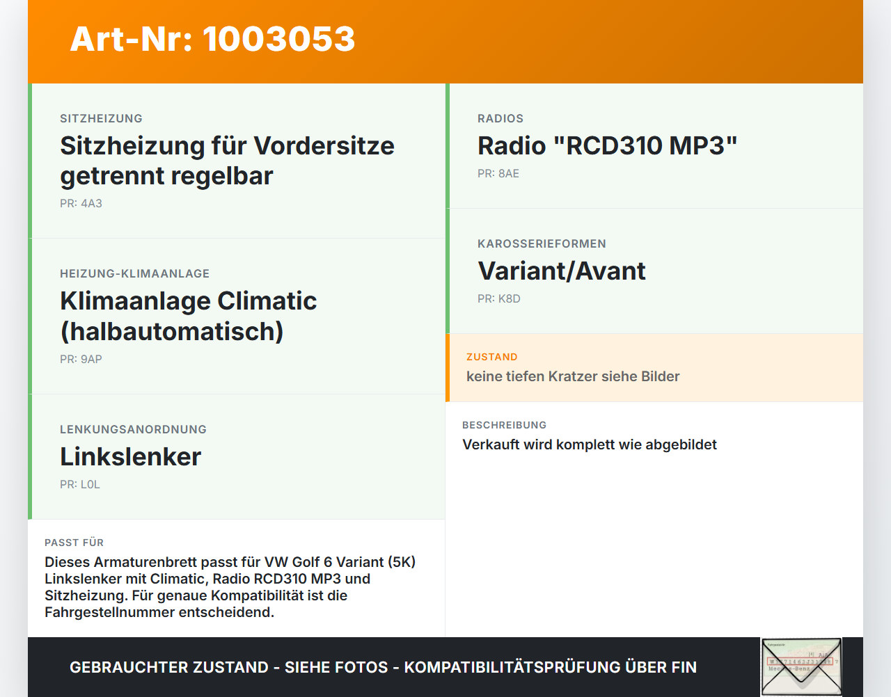 VW Golf 5K 6 VI Variant 08-12 Armaturenbrett Panel komplett VW Golf 5K 6 VI Variant 08-12 18.11.2010 5K1857001A... Vorschau 3