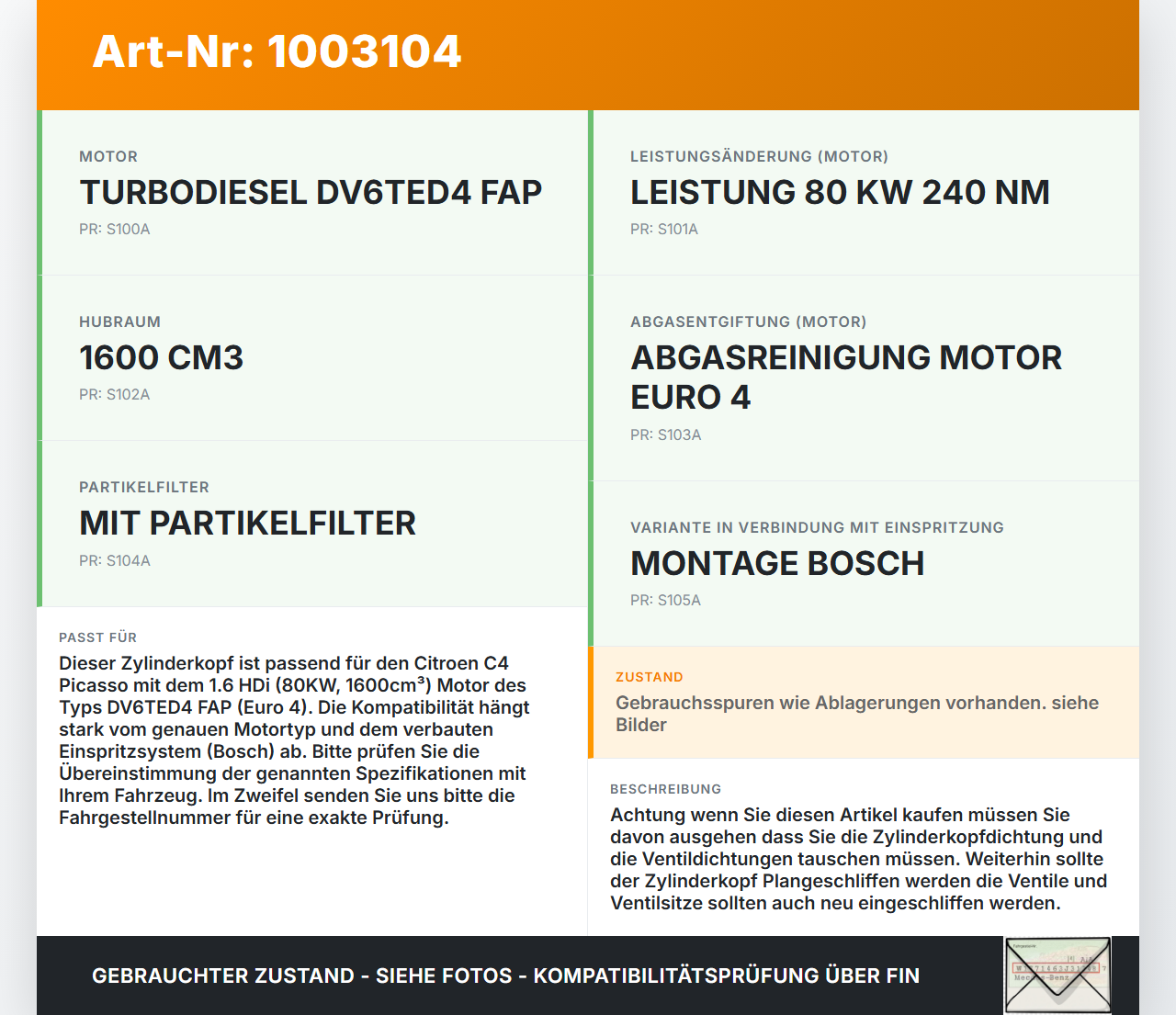 Citroen C4 Grand Picasso 06-10 HDi 1,6 80KW DV6TED4 Zylinderkopf Citroen C4 Grand Picasso 06-10 12.04.2010 0200EH... Vorschau 3