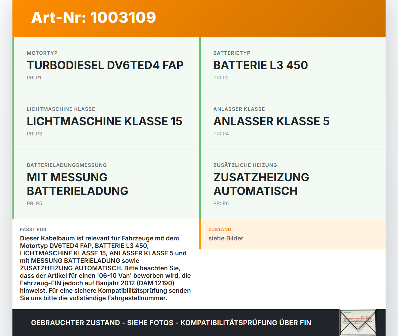 Citroen C4 Grand Picasso 06-10 Van Kabelbaum für Batterie Batterieklemme Citroen C4 Grand Picasso 06-10 12.04.2010... Vorschau 3