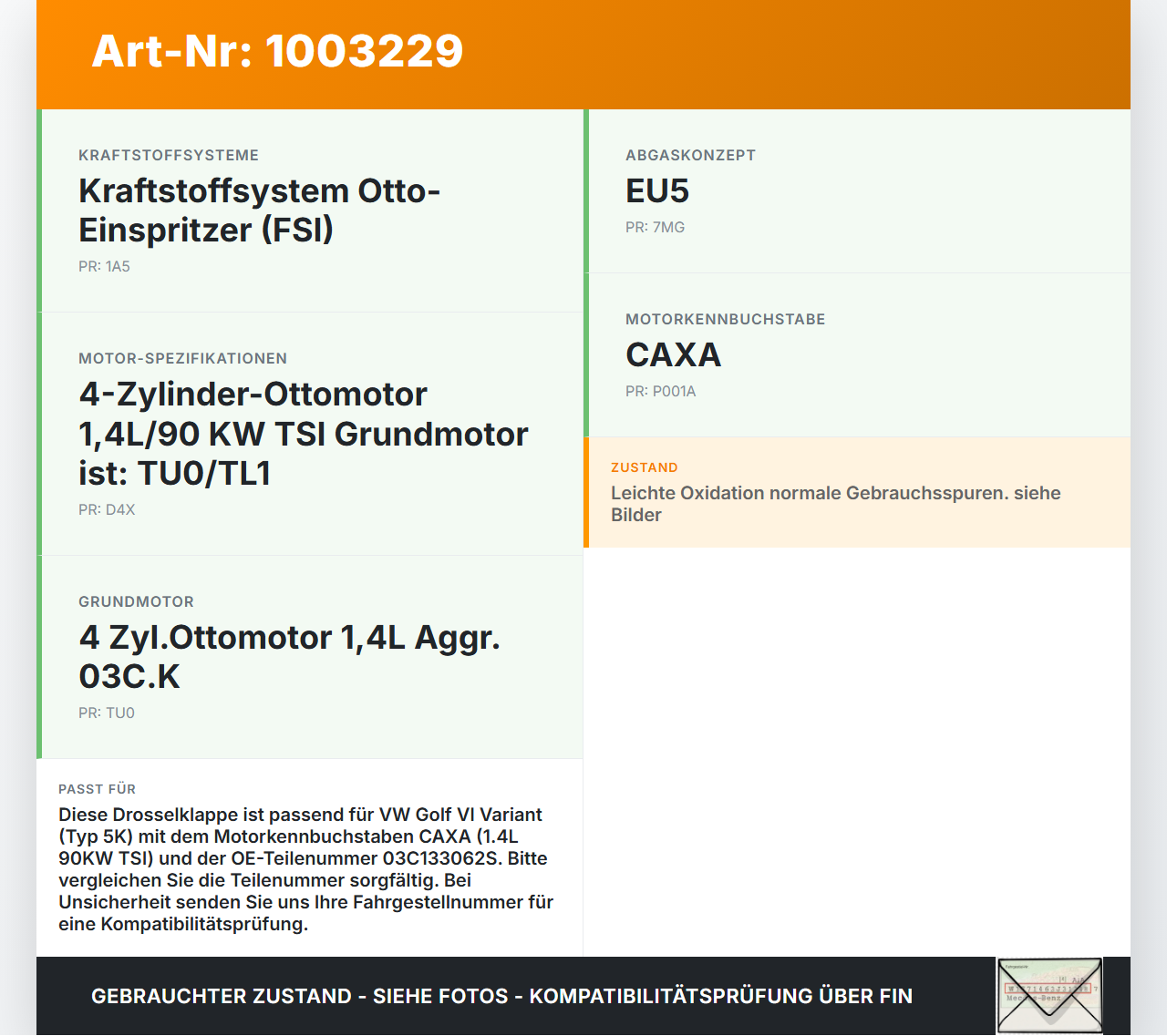 VW Golf 5K 6 VI Variant 08-12 1,4 90KW CAXA Drosselklappe VW Golf 5K 6 VI Variant 08-12 18.11.2010 03C133062S... Vorschau 3