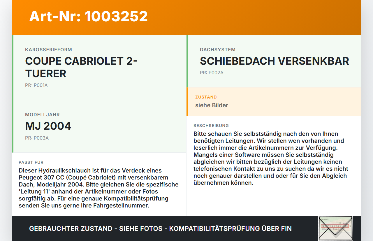 Peugeot 307 CC 03-05 Cabriolet Hydraulik Schlauch Leitung 11 für Verdeck Peugeot 307 CC 03-05 21.05.2004 gebraucht Vorschau 3