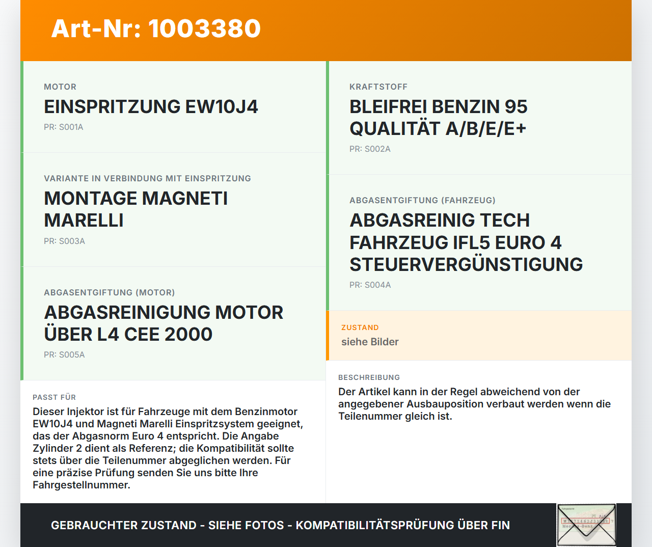 Peugeot 307 CC 03-05 2,0 100KW Injektor Einspritzdüse Zyl.2 Peugeot 307 CC 03-05 21.05.2004 gebraucht Vorschau 3