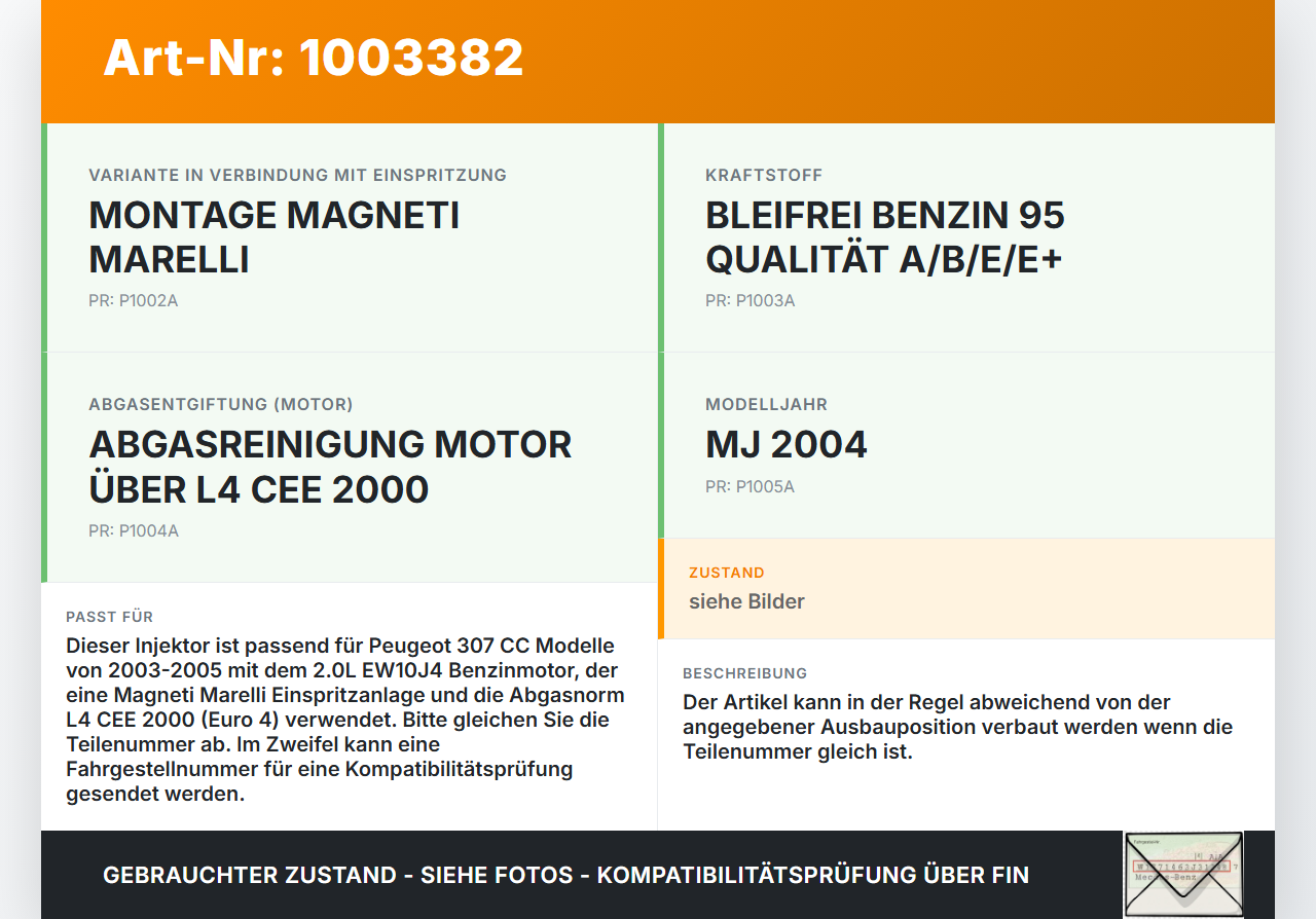 Peugeot 307 CC 03-05 2,0 100KW Injektor Einspritzdüse Zyl.4 Peugeot 307 CC 03-05 21.05.2004 gebraucht Vorschau 3