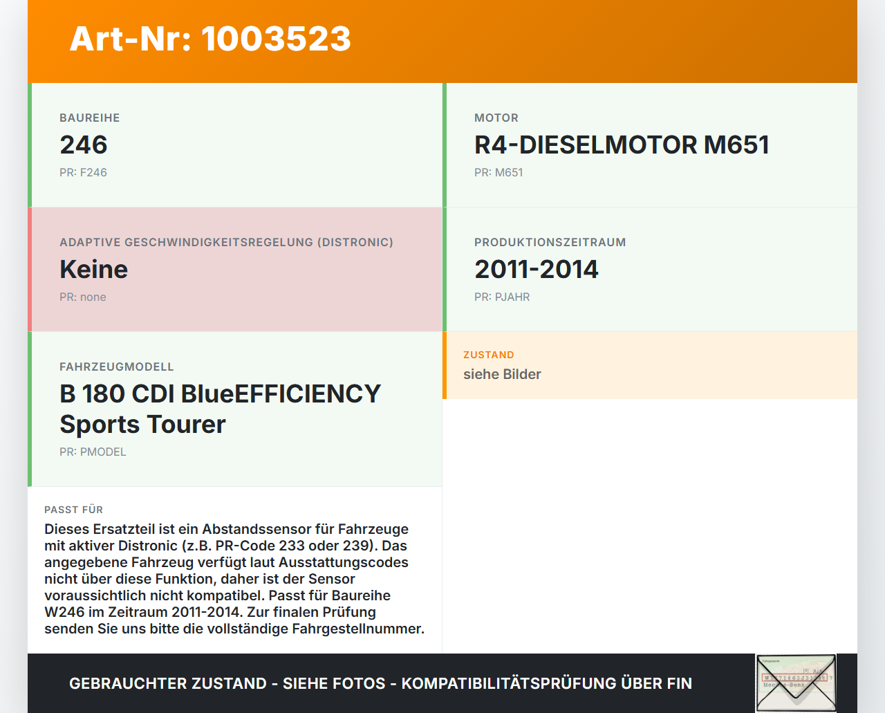 Mercedes B180 W246 11-14 Abstandssensor Radar Distronic Mercedes B180 W246 11-14 22.12.2011 A0009055601 620842803A... Vorschau 3