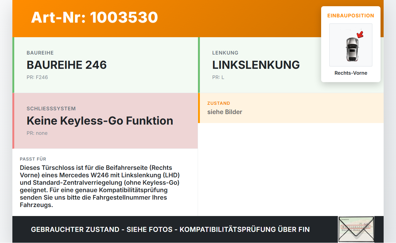 Mercedes B180 W246 11-14 Türschloss m. ZV Stellmotor Rechts Vorne Mercedes B180 W246 11-14 22.12.2011 A1667200435... Vorschau 3