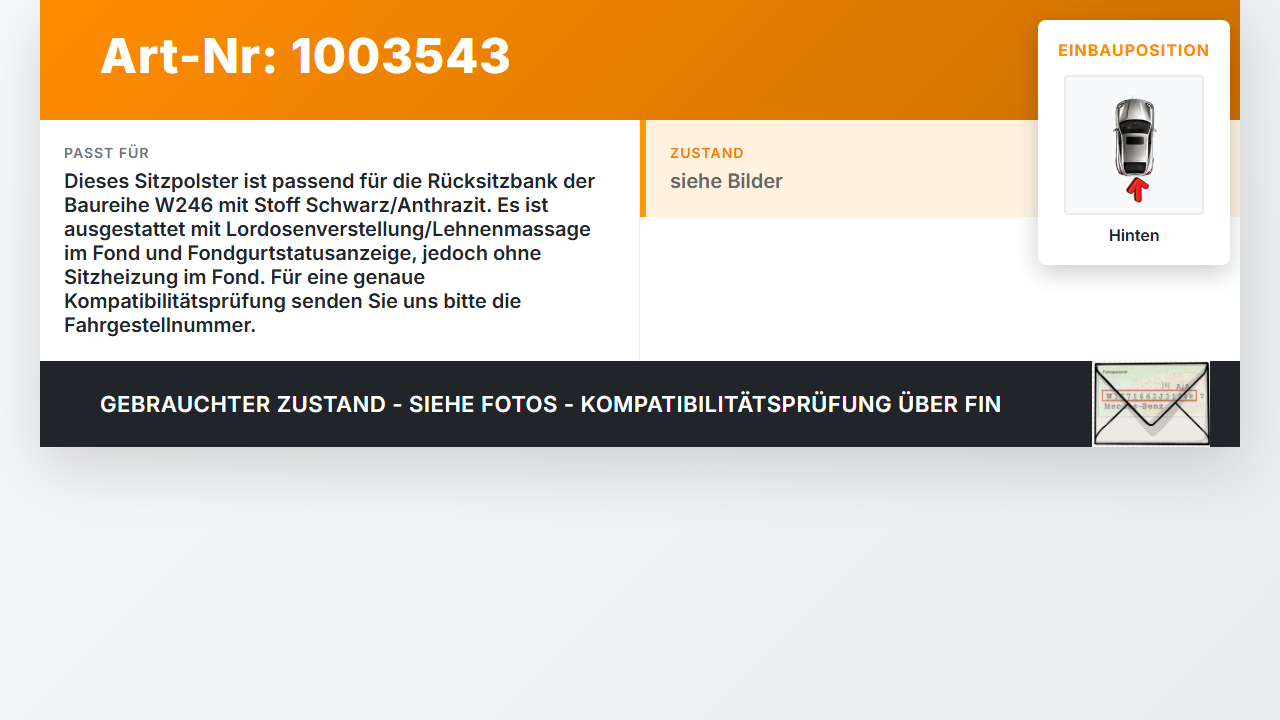 Mercedes B180 W246 11-14 Sitzbezug Sitzpolster für Rücksitzbank Hinten Mercedes B180 W246 11-14 22.12.2011... Vorschau 3