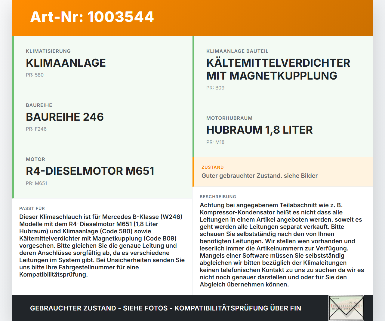 Mercedes B180 W246 11-14 CDI 1,8 80KW Klimaschlauch Klimaleitung Mercedes B180 W246 11-14 22.12.2011 A2468302615... Vorschau 3