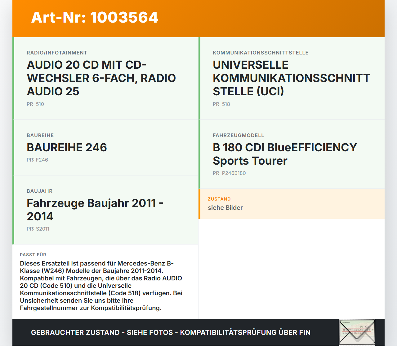 Mercedes B180 W246 11-14 USB Buchse Anschluss Mercedes B180 W246 11-14 22.12.2011 gebraucht Vorschau 3