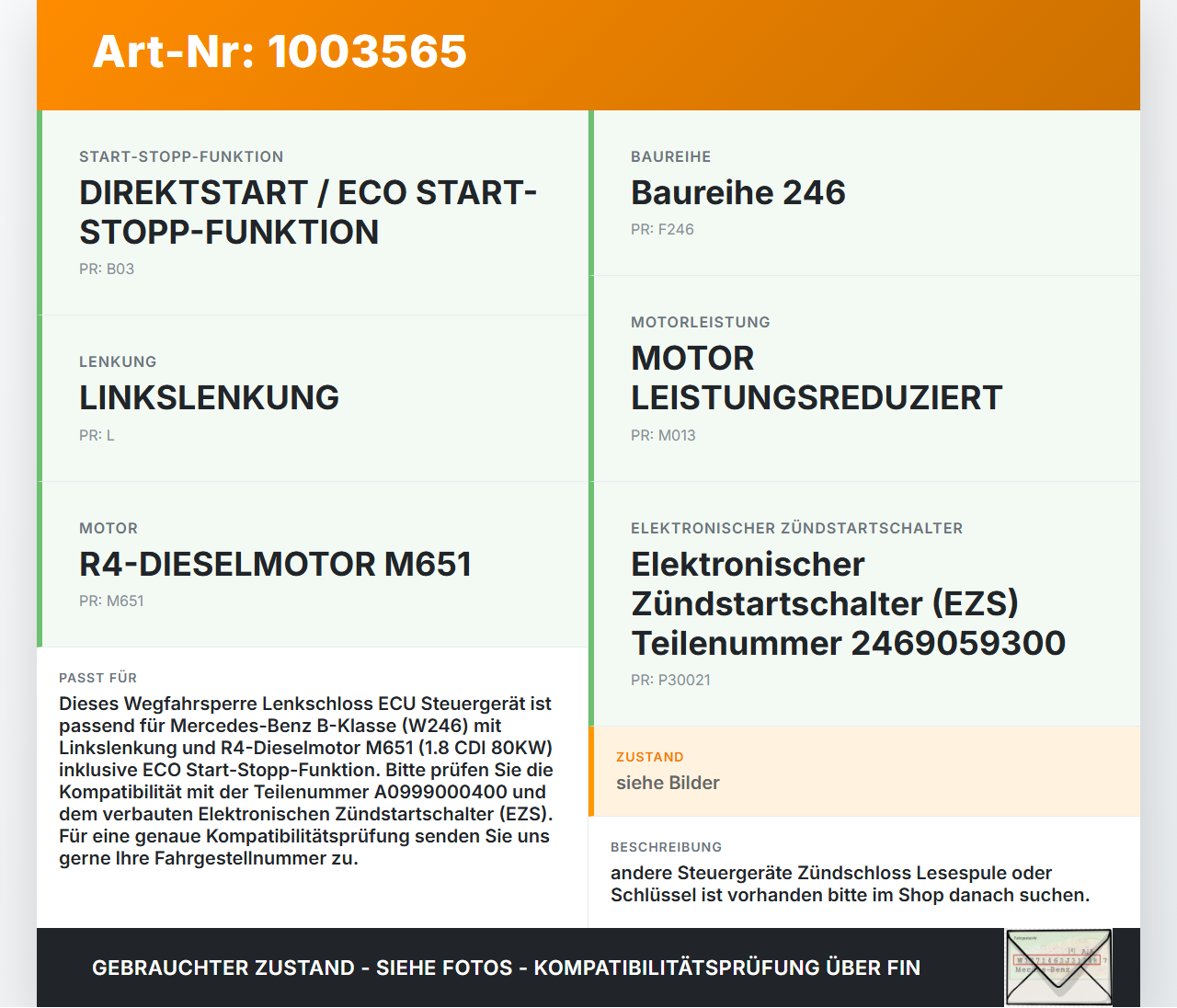 Mercedes B180 W246 11-14 CDI 1,8 80KW Wegfahrsperre Lenkschloss ECU Steuergerät Mercedes B180 W246 11-14 22.12.2011... Vorschau 3