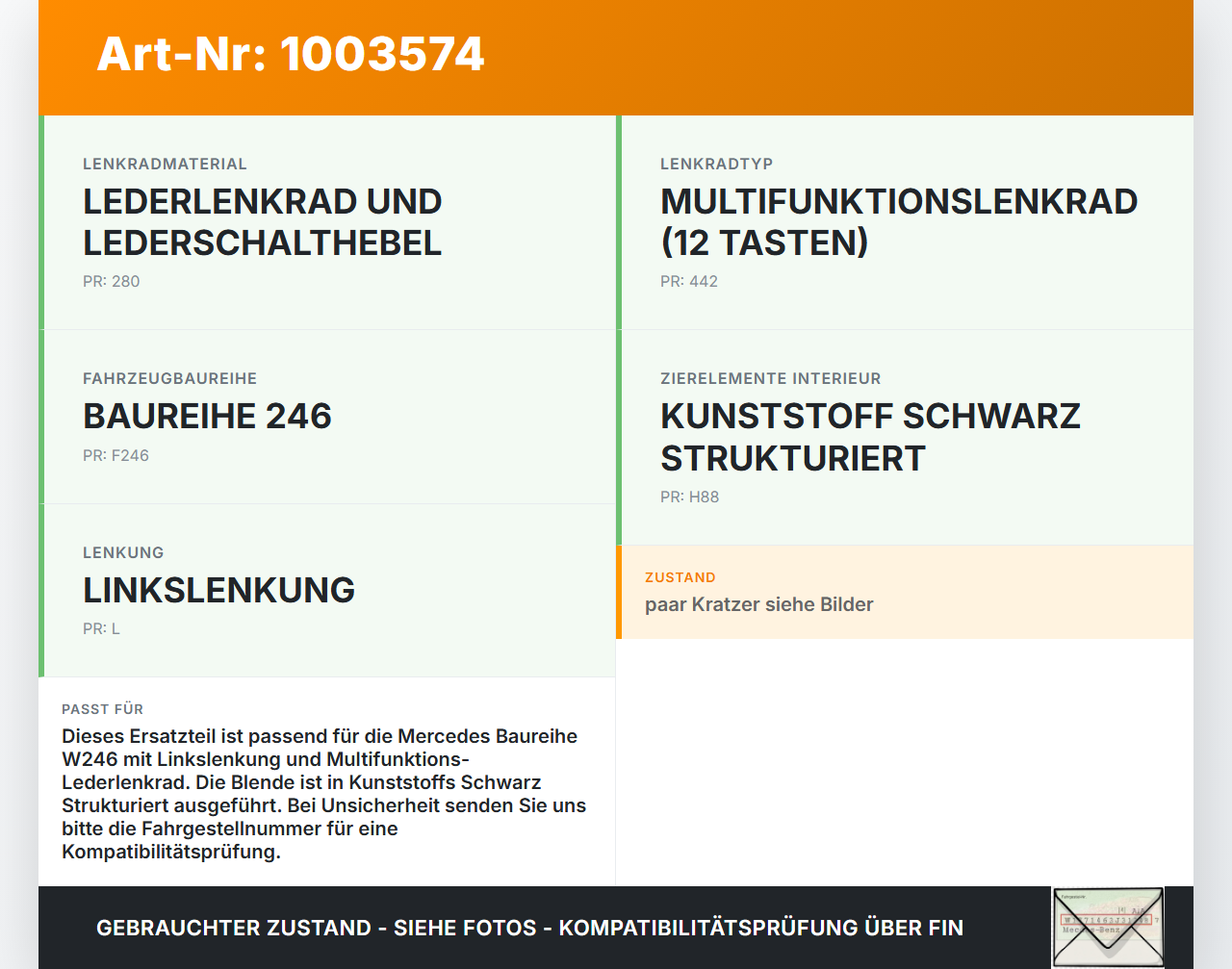Mercedes B180 W246 11-14 Blende Innen Zierrahmen für Lenkrad Mercedes B180 W246 11-14 22.12.2011 A0994641913 gebraucht Vorschau 3