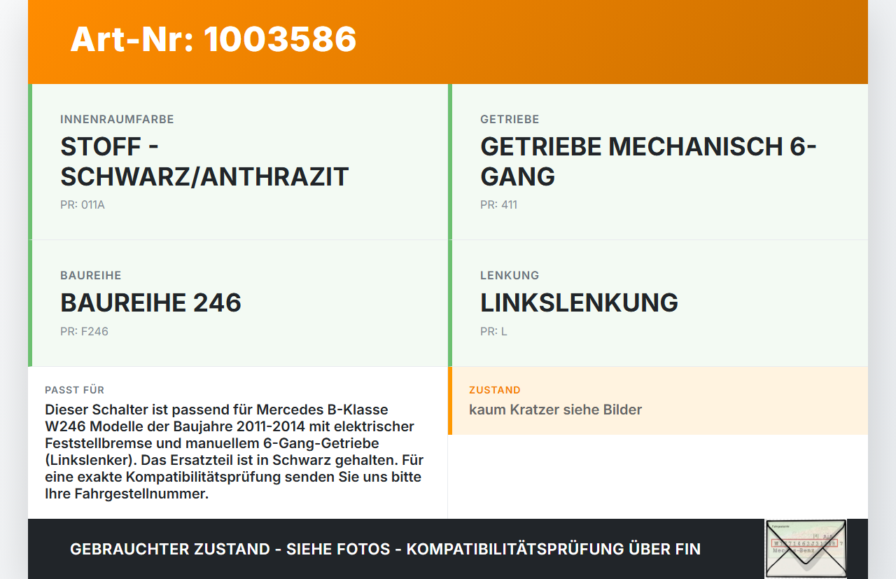 Mercedes B180 W246 11-14 Schalter Elektrische Feststellbremse Parkbremse Mercedes B180 W246 11-14 22.12.2011... Vorschau 3