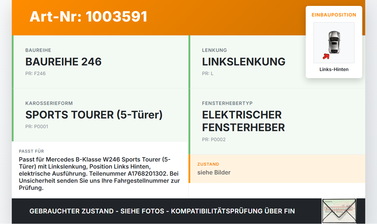 Mercedes B180 W246 11-14 Fensterhebermotor mit Fensterheber Links Hinten Mercedes B180 W246 11-14 22.12.2011... Vorschau 3
