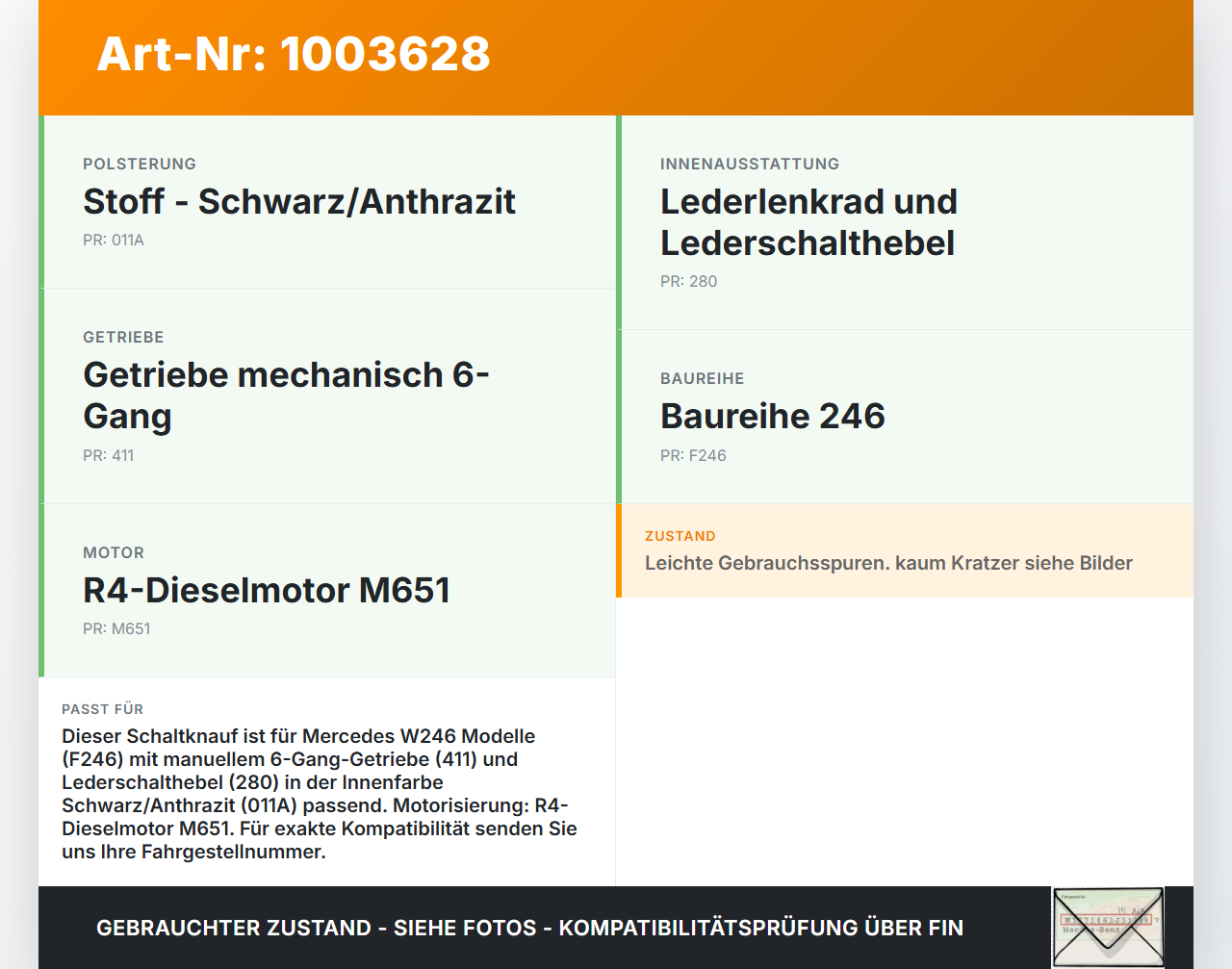 Mercedes B180 W246 11-14 CDI 1,8 80KW Schaltknauf für Schalthebel Gangschalter Mercedes B180 W246 11-14 22.12.2011... Vorschau 3