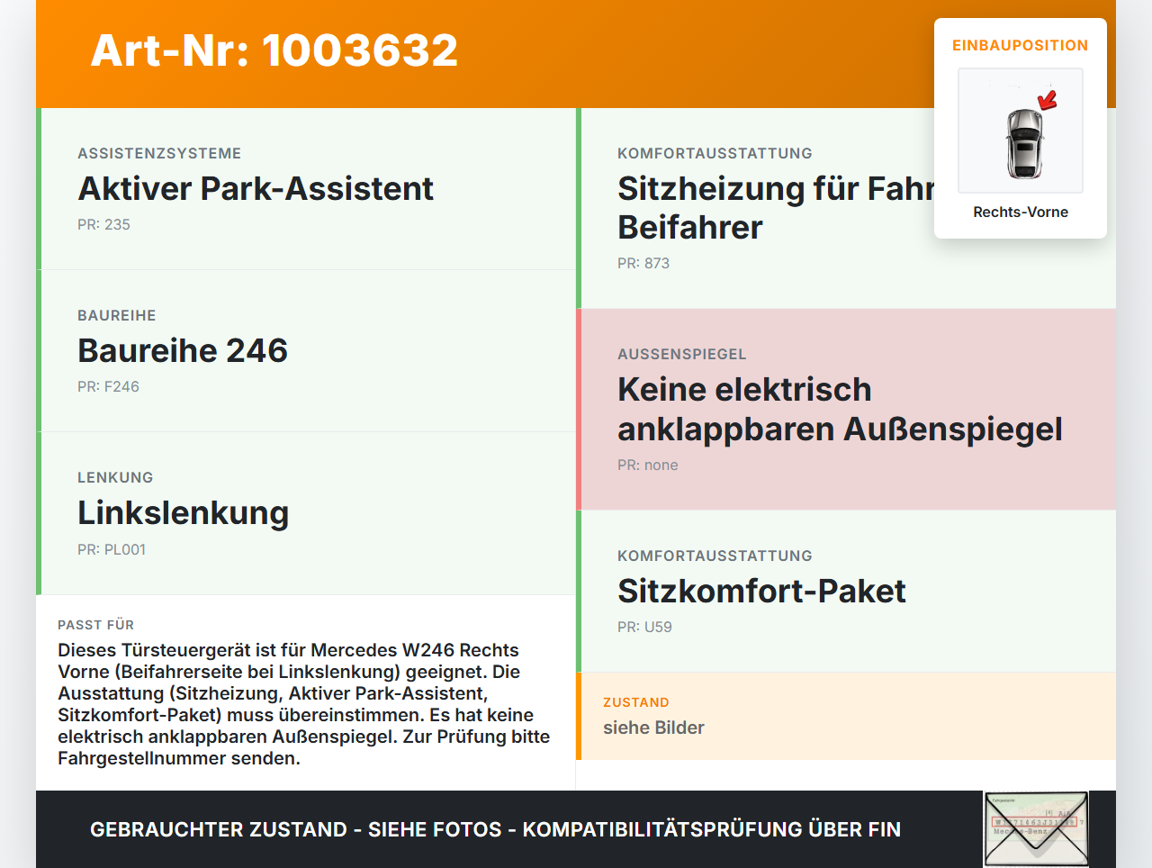 Mercedes B180 W246 11-14 Steuergerät SG Türsteuergerät Rechts Vorne Mercedes B180 W246 11-14 22.12.2011 A1669006502... Vorschau 3