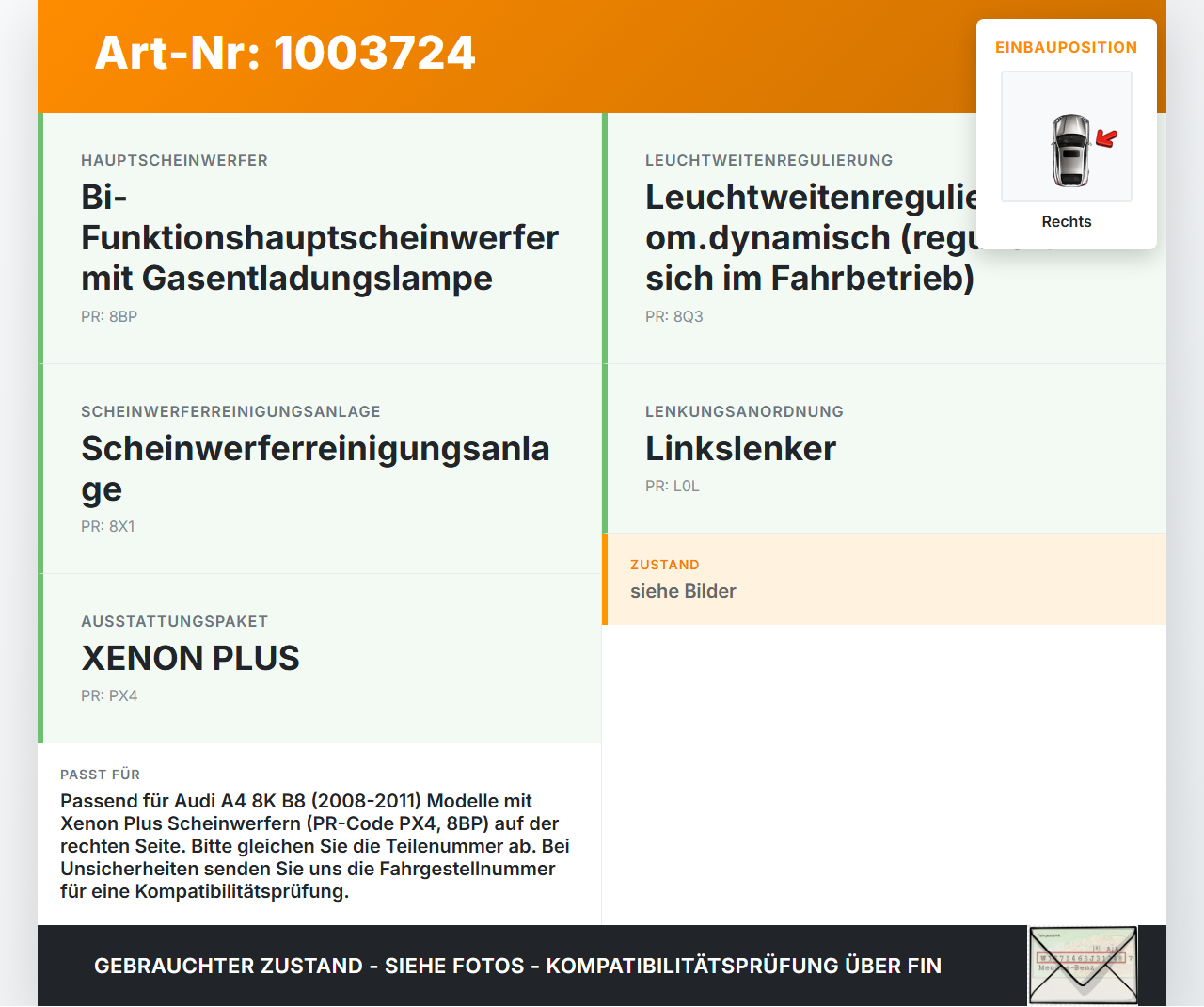 Audi A4 8K B8 08-11 Xenon Vorschaltgerät Rechts Audi A4 8K B8 08-11 04.04.2009 8K0941597E 8K0941597 W003T18471 gebraucht Vorschau 3