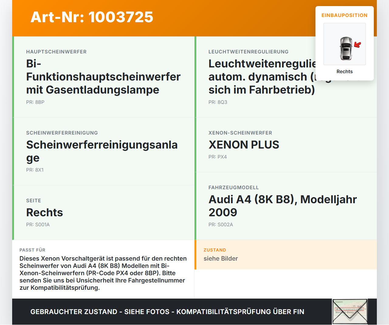 Audi A4 8K B8 08-11 Xenon Vorschaltgerät Rechts Audi A4 8K B8 08-11 04.04.2009 8K0941597E 1307329218 10EEG080080... Vorschau 3