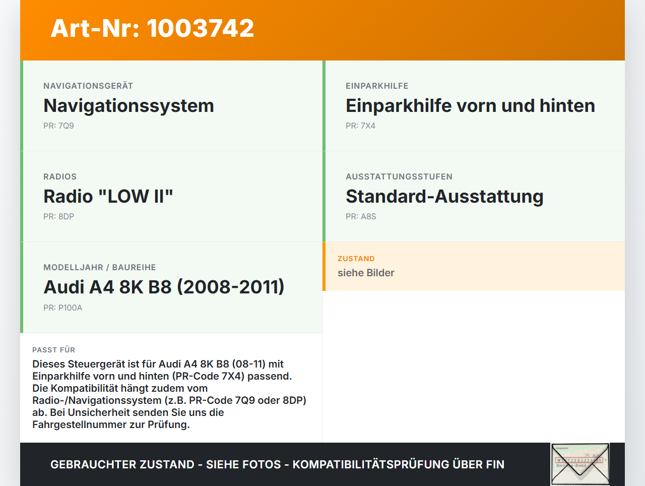 Audi A4 8K B8 08-11 Steuergerät SG PDC Einparkhilfe Modul Audi A4 8K B8 08-11 04.04.2009 8K0919475AA 8K0919475G... Vorschau 3