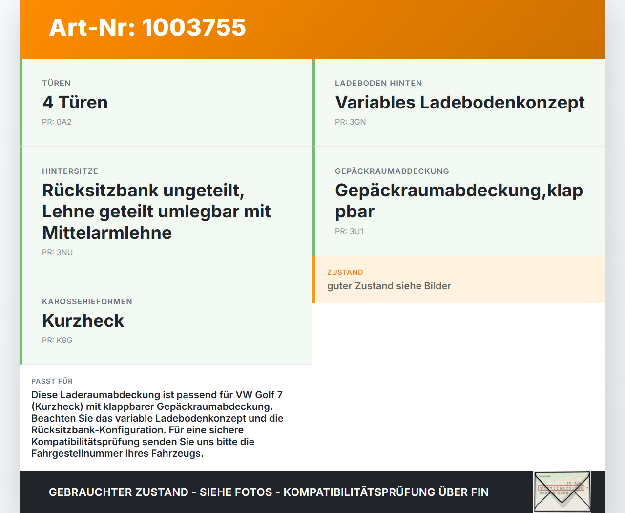 VW Golf 7 VII 5G 12-17 5T Laderaumabdeckung Hutablage Heckablage VW Golf 7 VII 5G 12-17 12.02.2013 5G6867769D gebraucht Vorschau 3