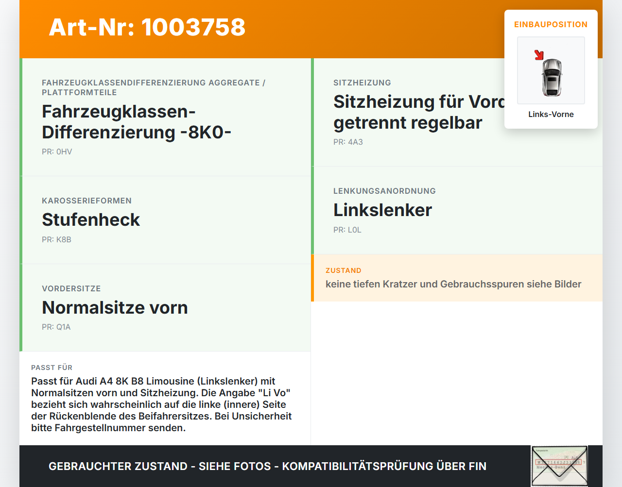 Audi A4 8K B8 08-11 Lim Blende Innen Rückenblende für Beifahrer Sitz Links Vorne Audi A4 8K B8 08-11 04.04.2009... Vorschau 3