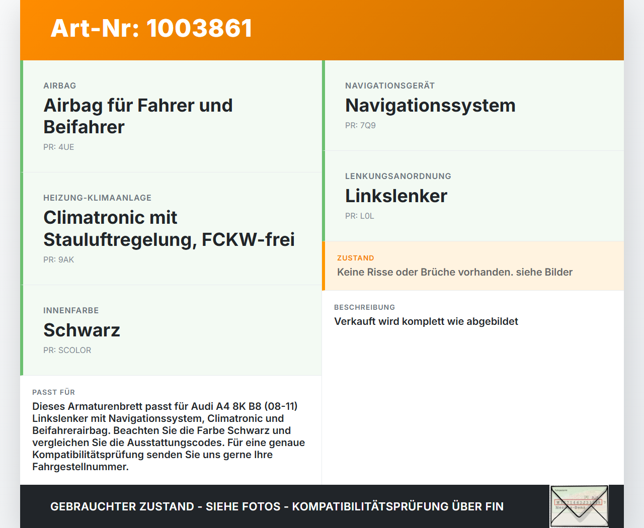 Audi A4 8K B8 08-11 Armaturenbrett Panel komplett Audi A4 8K B8 08-11 04.04.2009 8K1857003B 8K1857003B24A gebraucht Vorschau 3