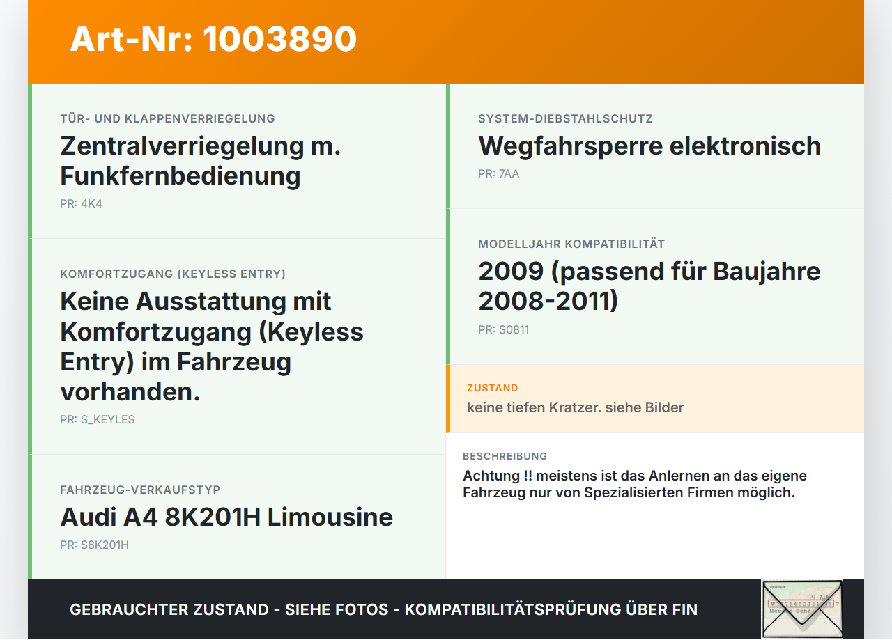 Audi A4 8K B8 08-11 Lim Funkschlüssel Werkstattschlüssel Keyless Entry Audi A4 8K B8 08-11 04.04.2009 8T0837148... Vorschau 3