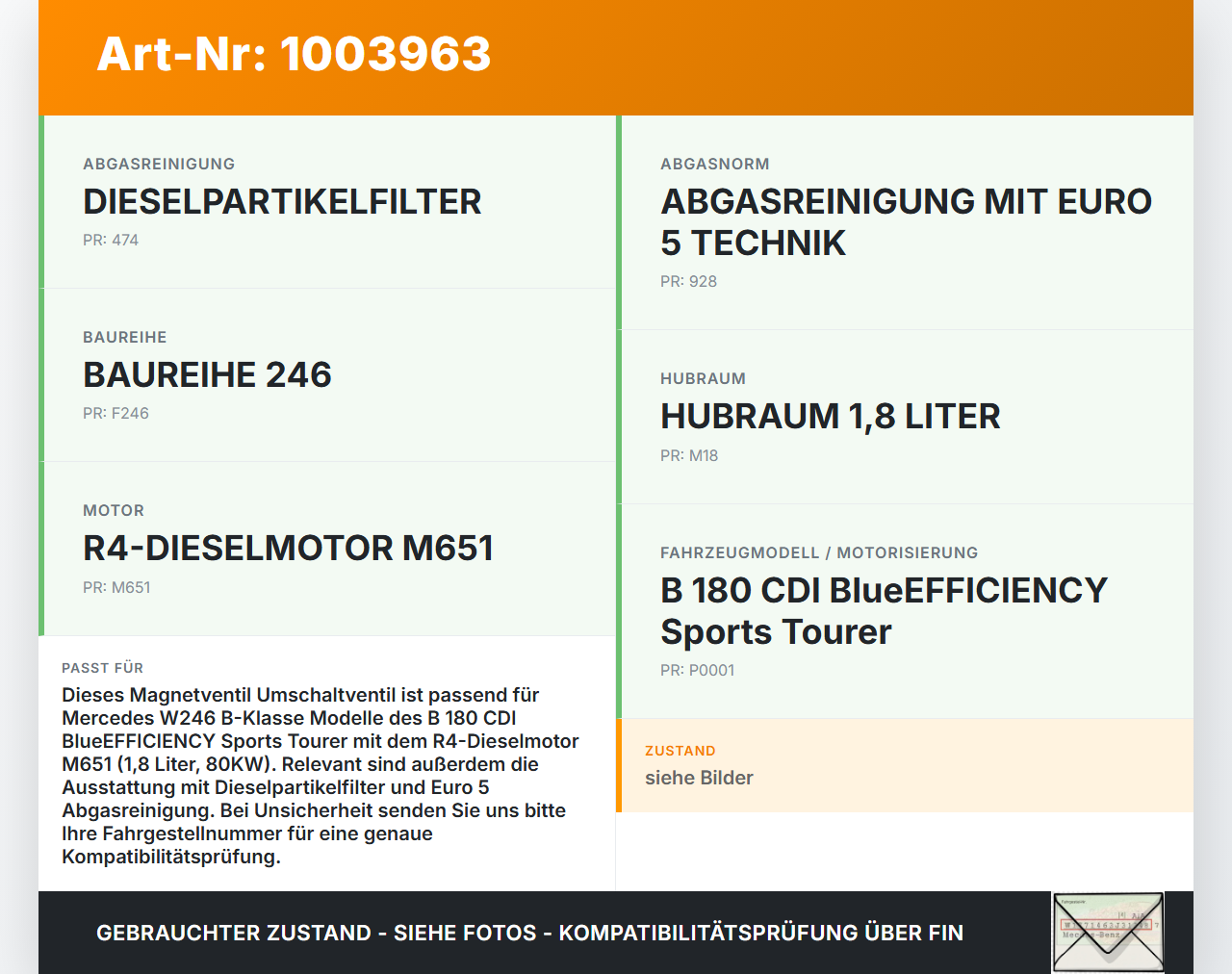 Mercedes B180 W246 11-14 CDI 1,8 80KW Magnetventil Umschaltventil Mercedes B180 W246 11-14 22.12.2011 A0025407097... Vorschau 3