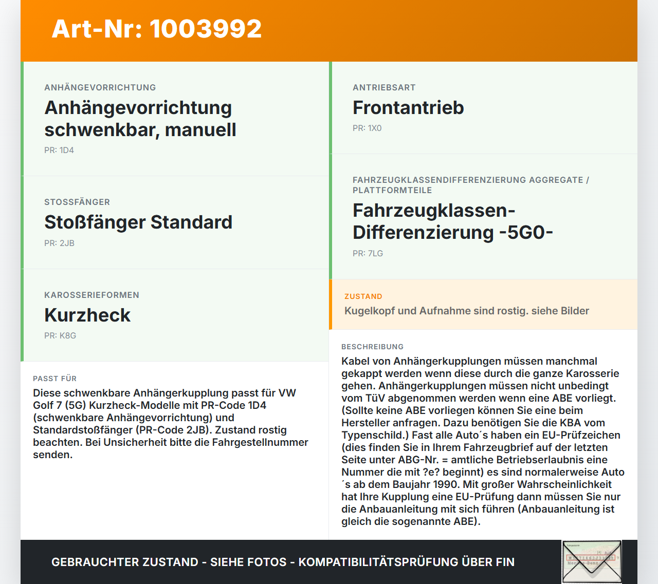 VW Golf 7 VII 5G 12-17 5T Anhängerkupplung Schwenkbareanhängerkupplung AHK Orig. Oris D=9,9kN S=80kg VW Golf 7 VII... Vorschau 3