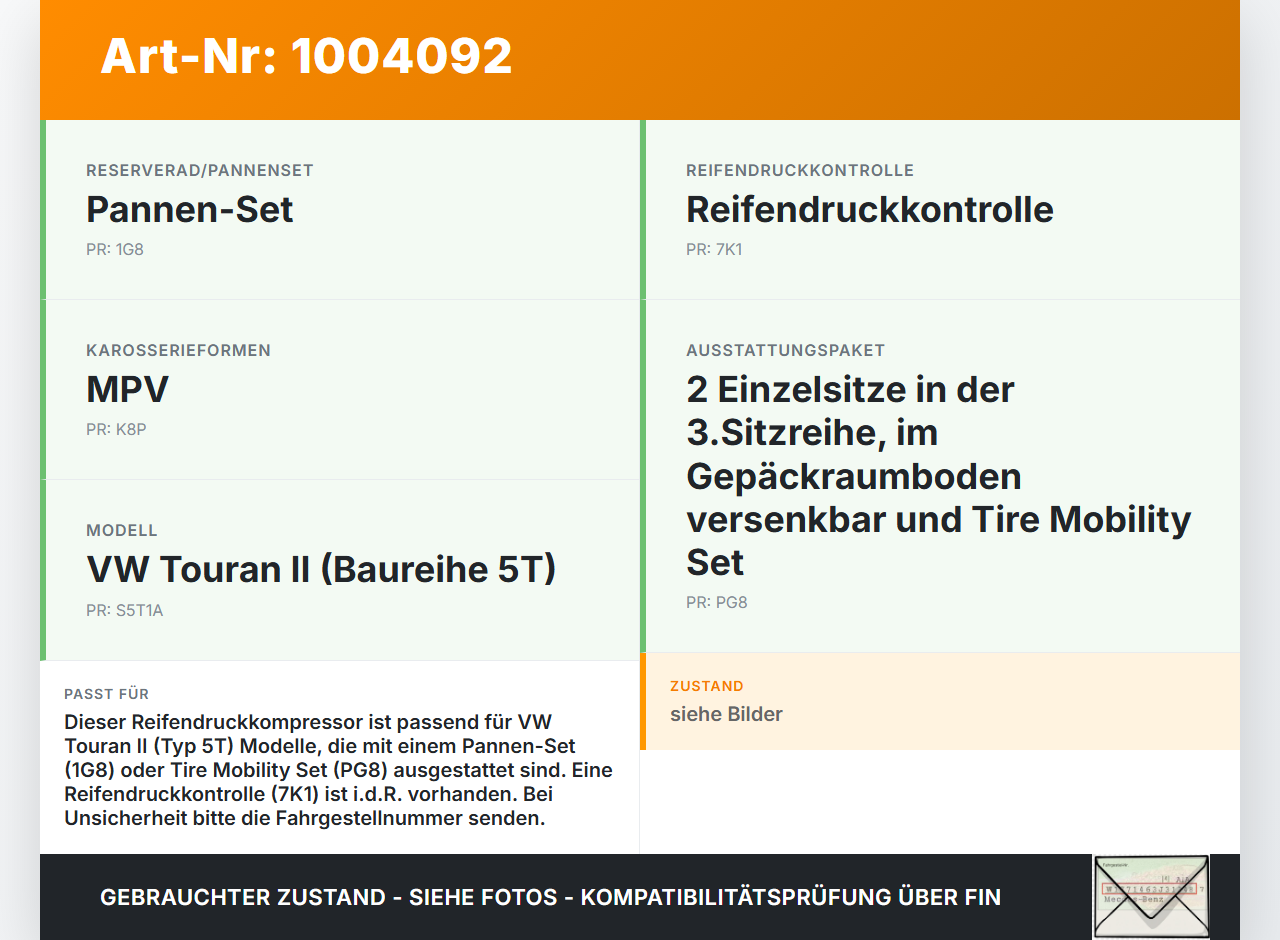 VW Touran II 5T 15-21 TDI 2,0 81KW Reifendruckkompressor Luftpumpe Pannenkompressor Luftkompressor VW Touran II 5T... Vorschau 3