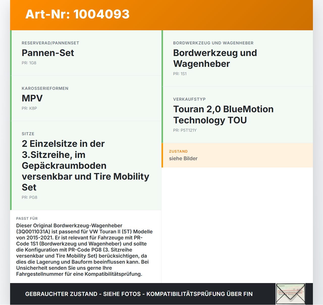 VW Touran II 5T 15-21 Original Werkzeug Bordwerkzeug Wagenheber VW Touran II 5T 15-21 24.10.2016 3Q0011031A... Vorschau 3