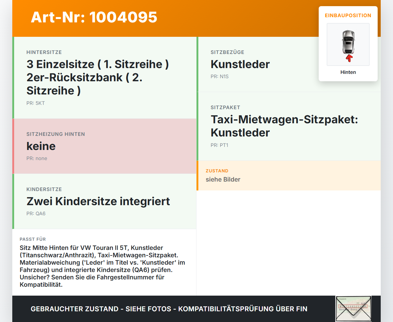 VW Touran II 5T 15-21 Sitz Mitte Hinten Leder Titanschwarz/Anthrazit VW Touran II 5T 15-21 24.10.2016 5TA885405B... Vorschau 3