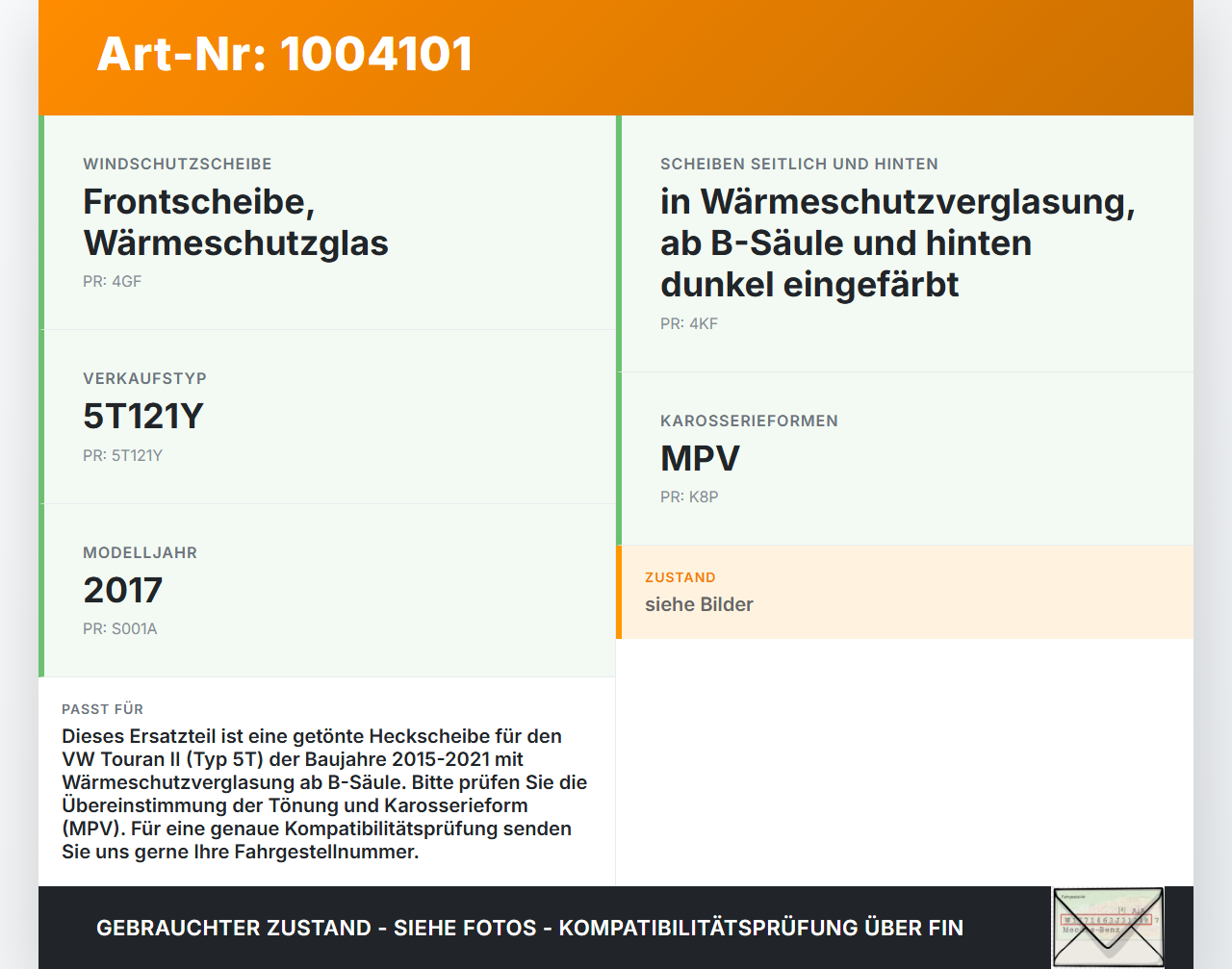 VW Touran II 5T 15-21 Heckscheibe Rückwand Autoglas Orig. getönt VW Touran II 5T 15-21 24.10.2016 5TA845051... Vorschau 3