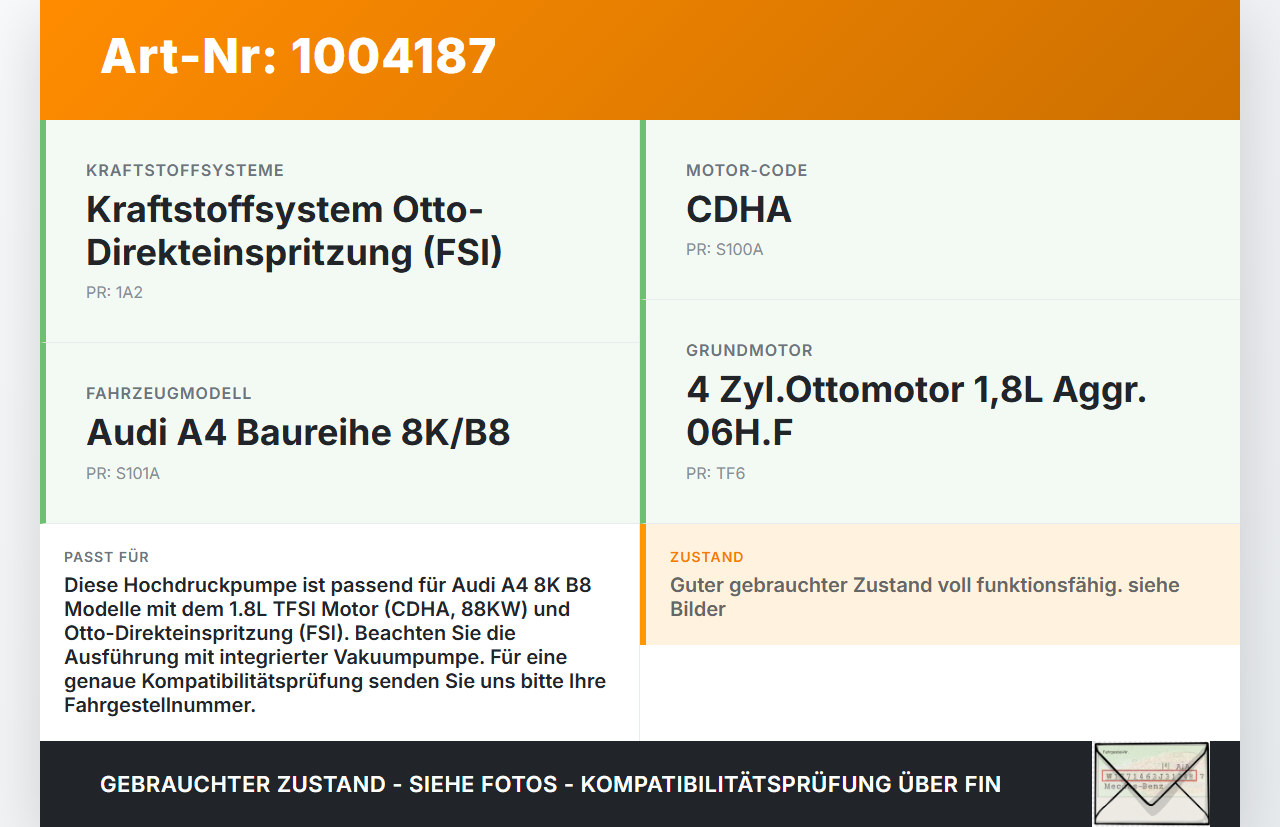 Audi A4 8K B8 08-11 1,8 88KW CDHA Hochdruckpumpe Einspritzpumpe Benzinpumpe mit Vakuumpumpe Audi A4 8K B8 08-11... Vorschau 3
