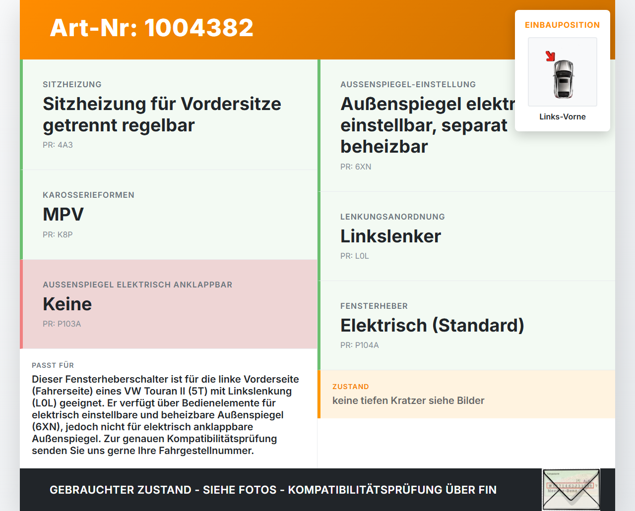 VW Touran II 5T 15-21 Fensterheberschalter Schalter Links Vorne VW Touran II 5T 15-21 24.10.2016 5G0959857D... Vorschau 3