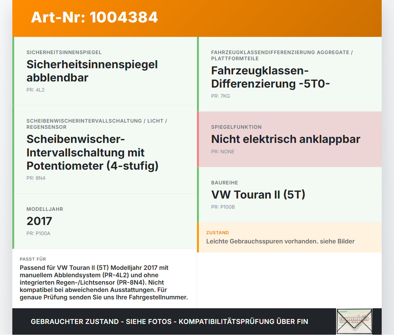 VW Touran II 5T 15-21 Innenspiegel Rückspiegel Spiegel Innen VW Touran II 5T 15-21 24.10.2016 3C0857511J gebraucht Vorschau 3