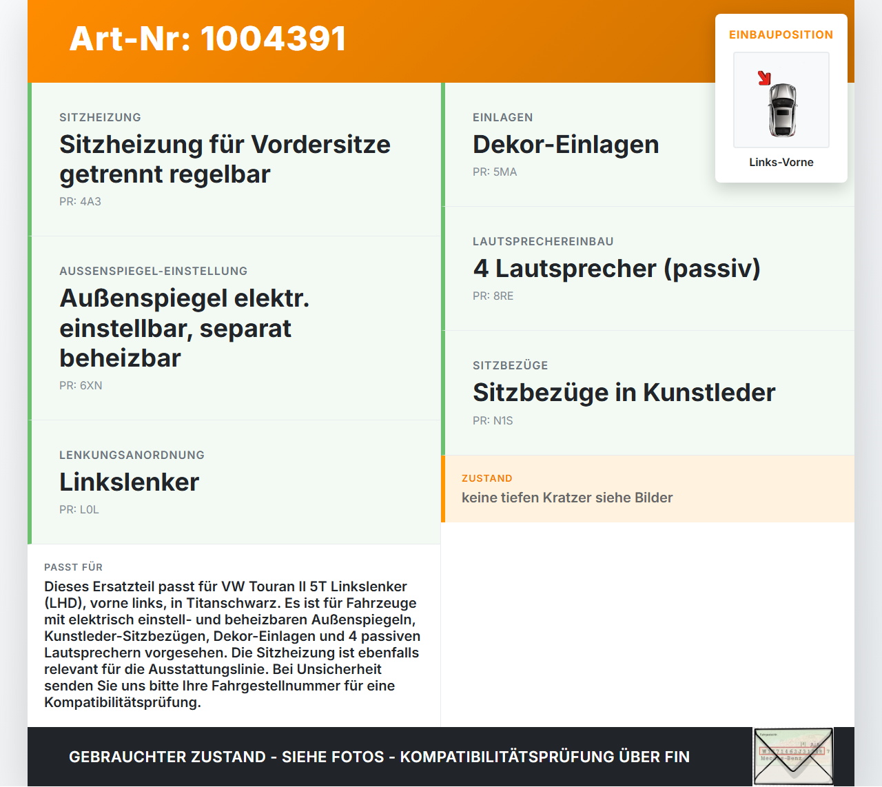 VW Touran II 5T 15-21 Türverkleidung Türpappe Links Vorne Titanschwarz VW Touran II 5T 15-21 24.10.2016 5TB867011E... Vorschau 3