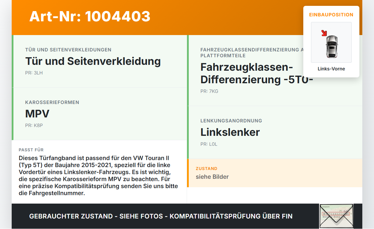 VW Touran II 5T 15-21 Türfangband Türbremse Türanschlag Links Vorne VW Touran II 5T 15-21 24.10.2016 5TA837249A... Vorschau 3