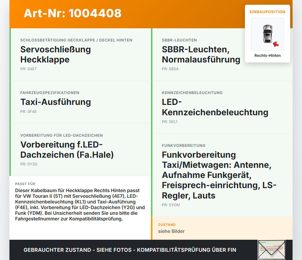VW Touran II 5T 15-21 Kabelbaum für Heckklappe Rechts Hinten VW Touran II 5T 15-21 24.10.2016 5TA971694G 5TA971694H... Vorschau 3