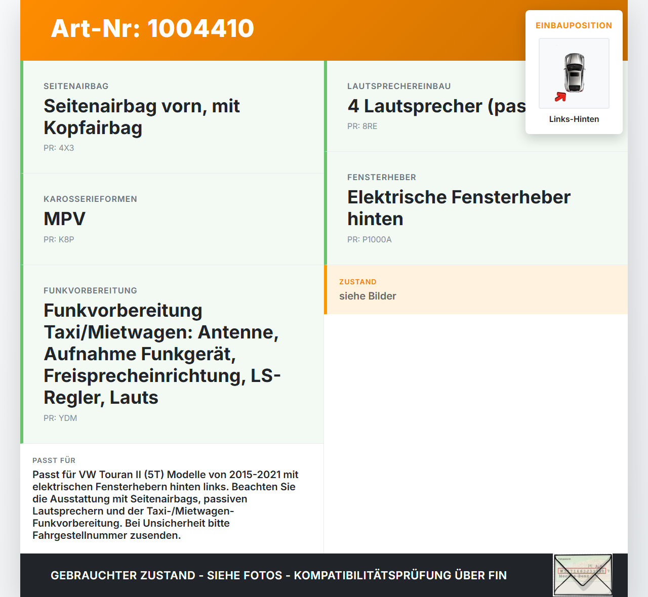 VW Touran II 5T 15-21 Kabelbaum für Tür und Fensterheber Links Hinten VW Touran II 5T 15-21 24.10.2016 5TA971693H... Vorschau 3