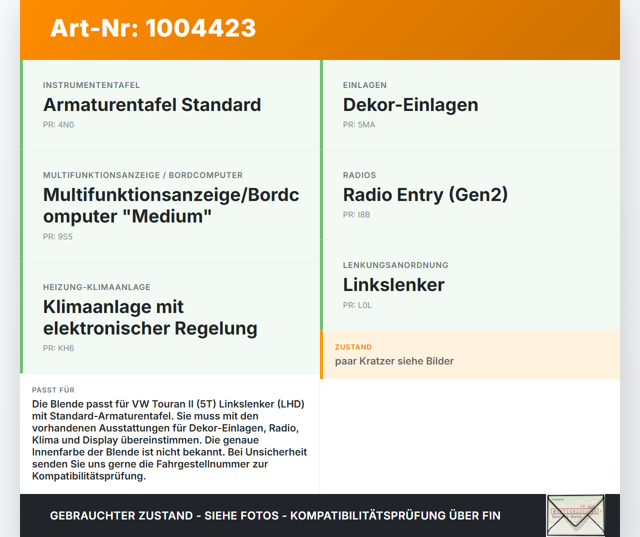 VW Touran II 5T 15-21 Blende für Armaturenbrett Abdeckung VW Touran II 5T 15-21 24.10.2016 gebraucht Vorschau 3