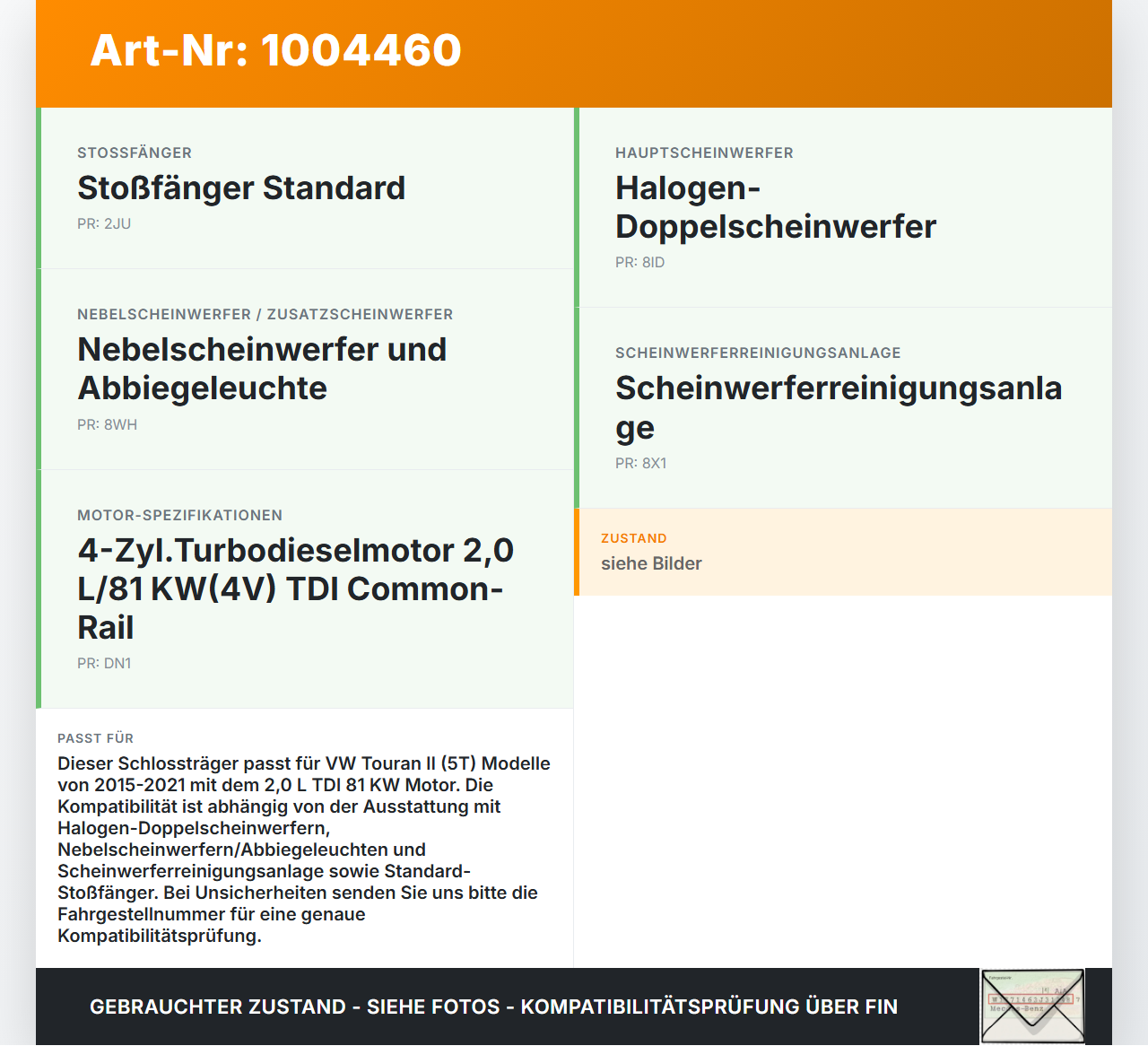 VW Touran II 5T 15-21 TDI 2,0 81KW Schlossträger Frontmaske Träger VW Touran II 5T 15-21 24.10.2016 5TA805705A gebraucht Vorschau 3