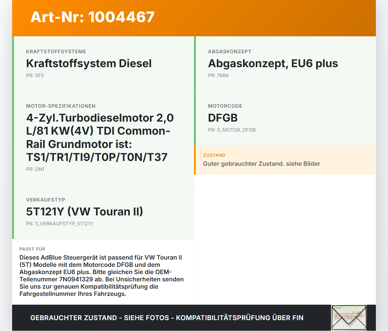 VW Touran II 5T 15-21 Steuergerät ECU Modul AdBlue SG VW Touran II 5T 15-21 24.10.2016 7N0941329 0444050137... Vorschau 3