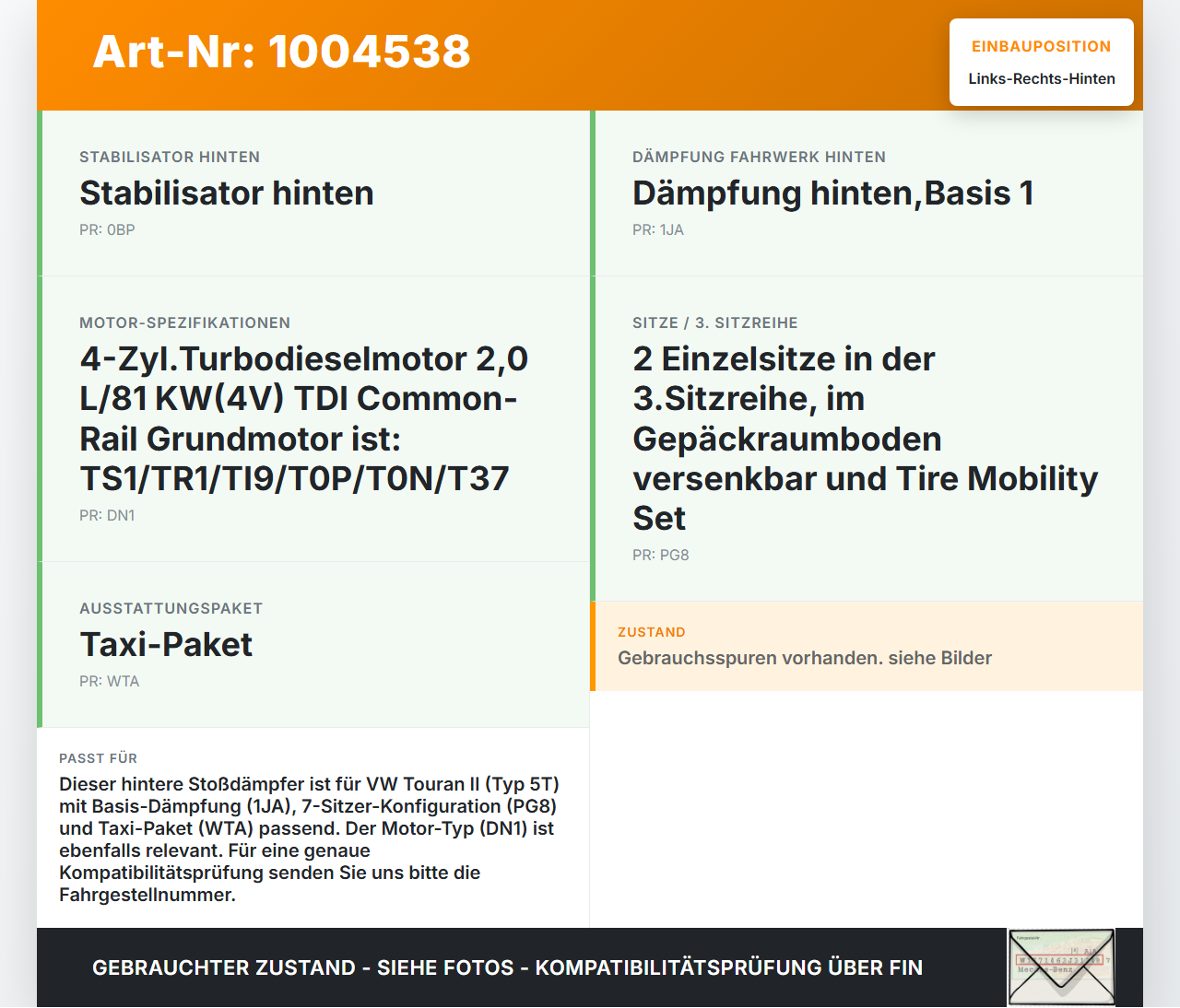 VW Touran II 5T 15-21 Stossdämpfer Links und Rechts Hinten VW Touran II 5T 15-21 24.10.2016 5QA513029AS gebraucht Vorschau 3