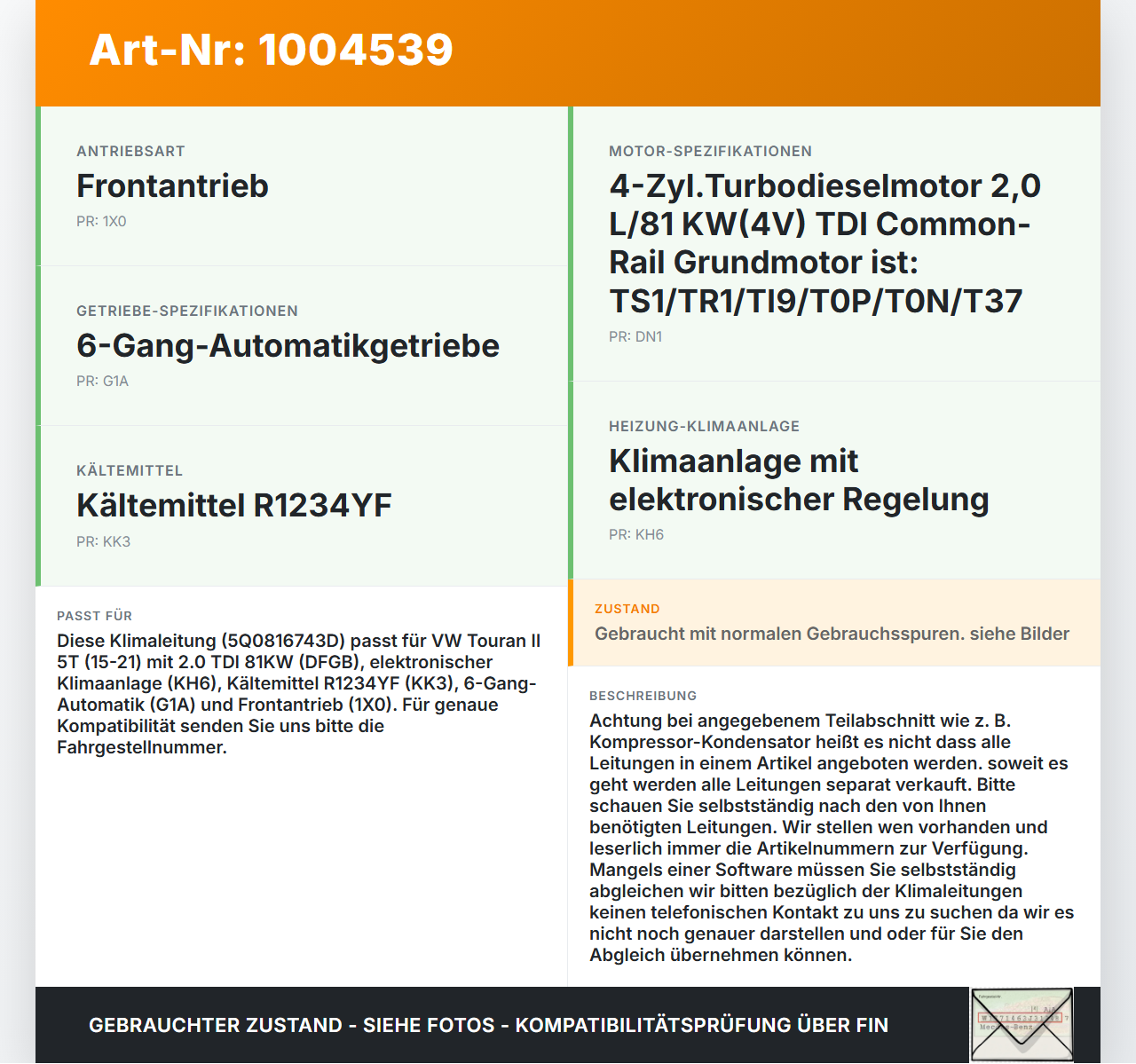 VW Touran II 5T 15-21 TDI 2,0 81KW Klimaschlauch Klimaleitung VW Touran II 5T 15-21 24.10.2016 5Q0816743D gebraucht Vorschau 3