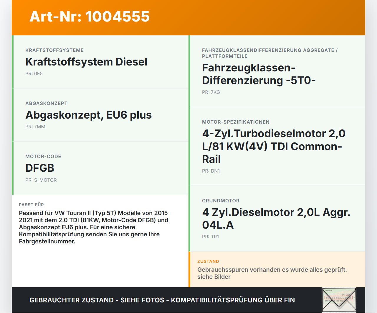 VW Touran II 5T 15-21 TDI 2,0 81KW Sensor Abgastemperatursensor Abgassonde VW Touran II 5T 15-21 24.10.2016 gebraucht Vorschau 3