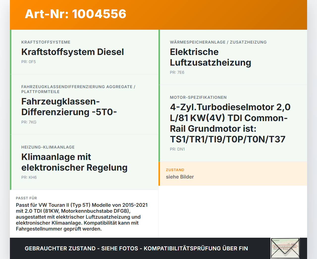 VW Touran II 5T 15-21 TDI 2,0 81KW Umwelzpumpe Heizung Pumpe VW Touran II 5T 15-21 24.10.2016 5Q0965561B gebraucht Vorschau 3