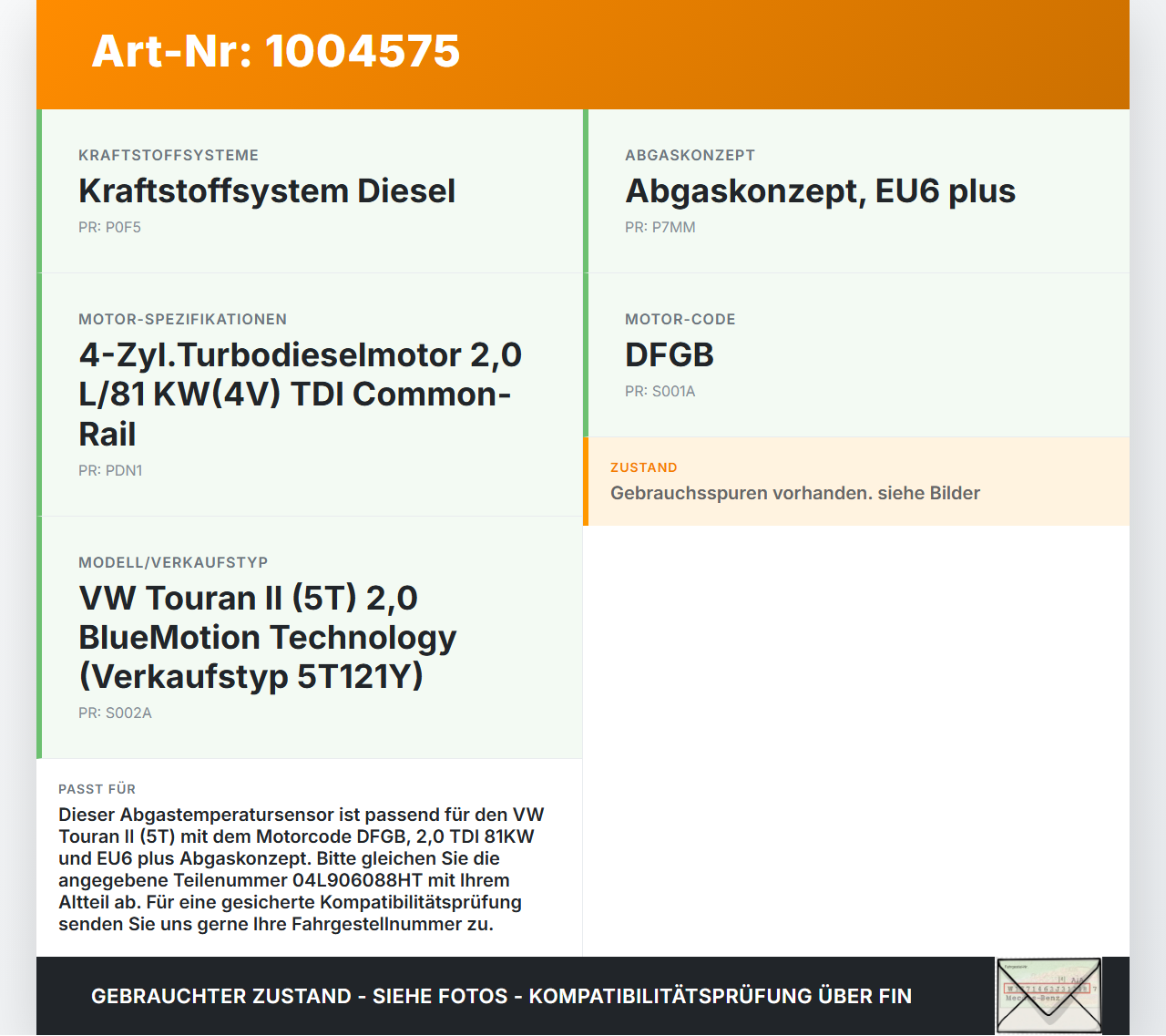 VW Touran II 5T 15-21 TDI 2,0 81KW Sensor Abgastemperatursensor Abgassonde VW Touran II 5T 15-21 24.10.2016... Vorschau 3