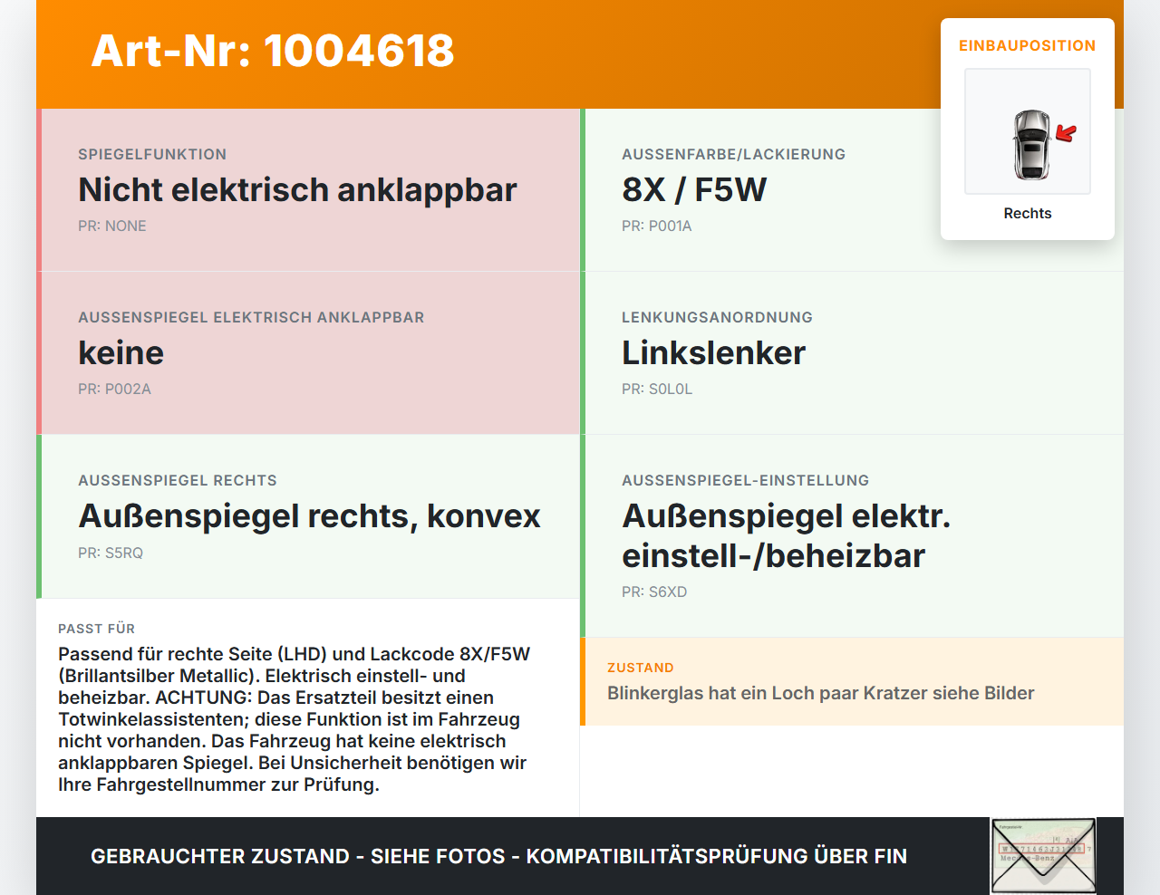 Skoda Fabia III NJ 14-22 Spiegel Aussenspiegel Rechts Totwinkelassistent LF5W Skoda Fabia III NJ 14-22 04.10.2018... Vorschau 3